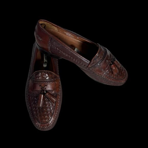 Brass Boot Cognac Brown Woven Tassel Loafers Sz 9